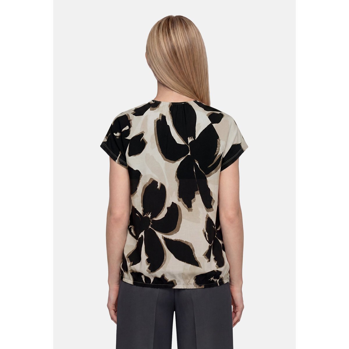 Haut imprimé à élastique beige/noir, BETTY BARCLAY