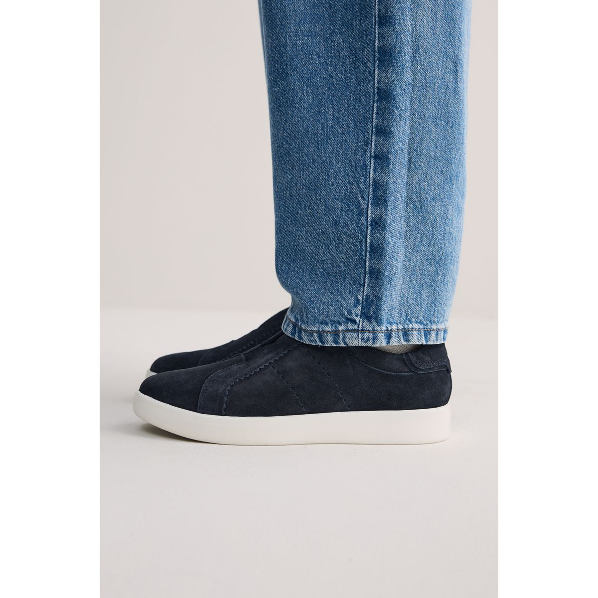 Baskets en cuir haut de gamme sans lacets Signature bleu marine, NEXT