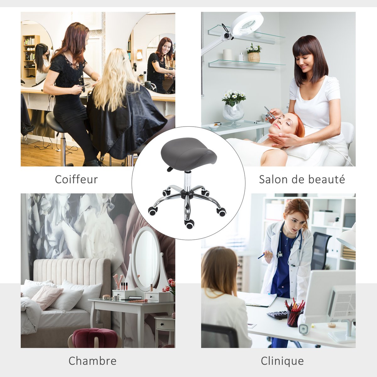 Tabouret de salon Métal Gris gris, HOMCOM