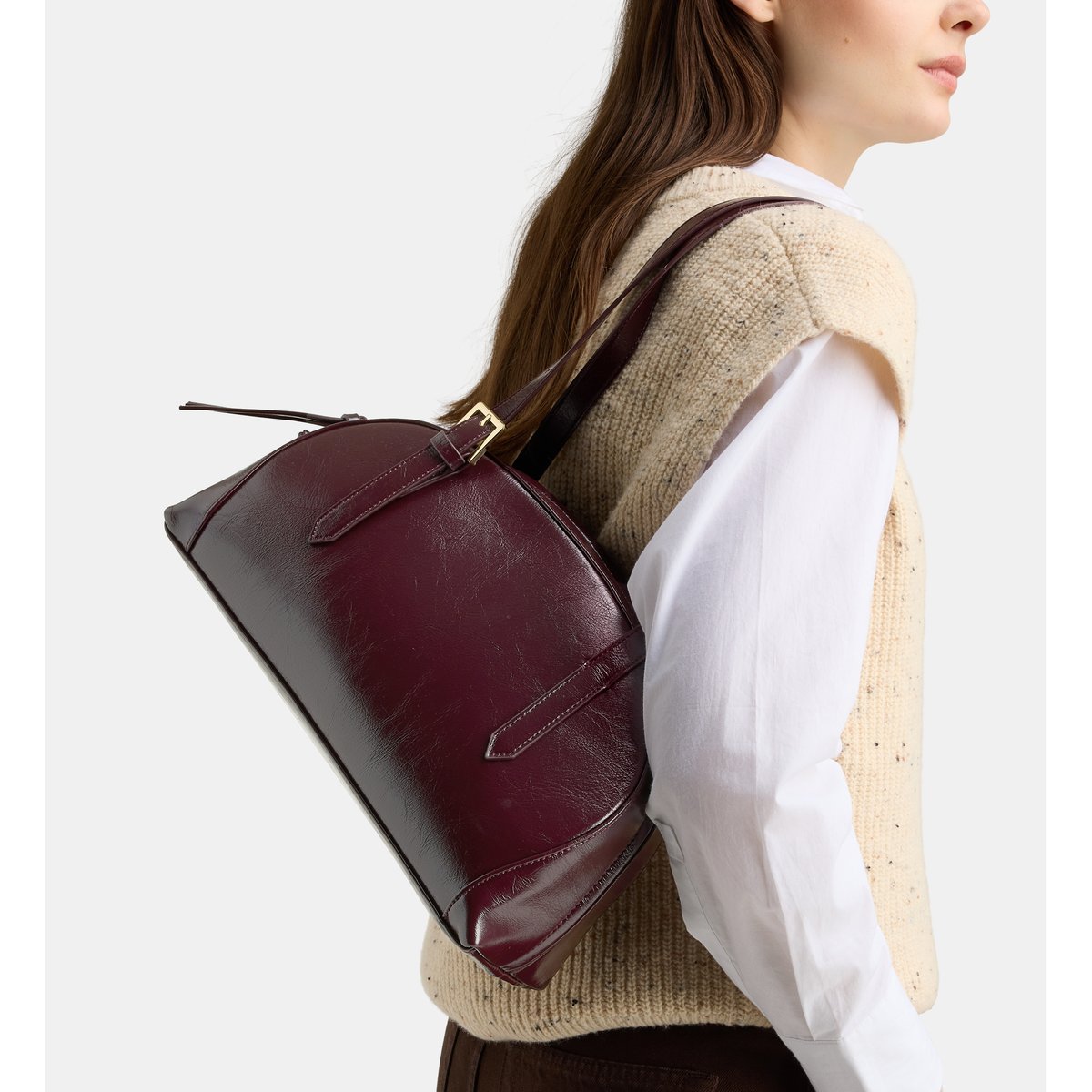 Sac bowling tiana vernis effet froissé prune, GALERIES LAFAYETTE