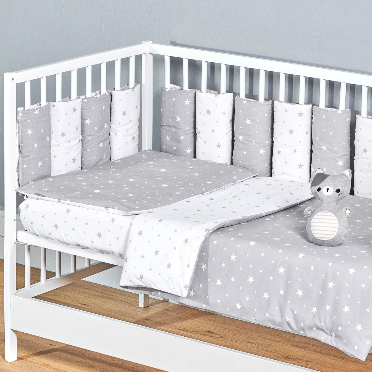 Housse de couette réversible en coton STELLA stella, imprimé étoiles blanc, gris, SEVIRA KIDS