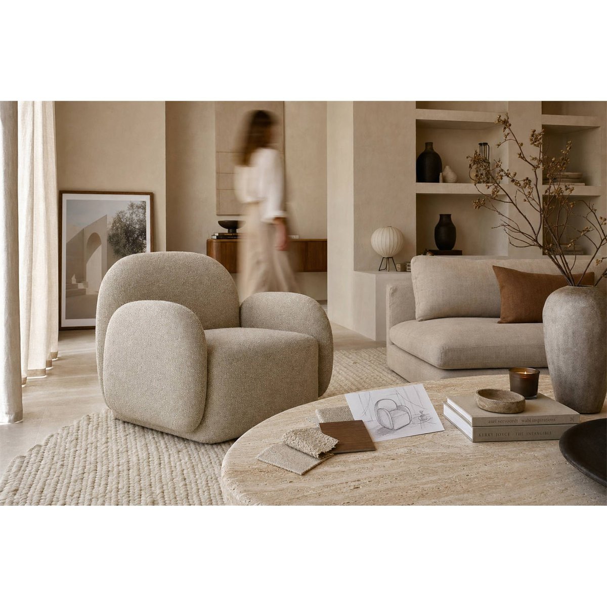 Fauteuil lounge enveloppant beige lodge, RECOLLECTION
