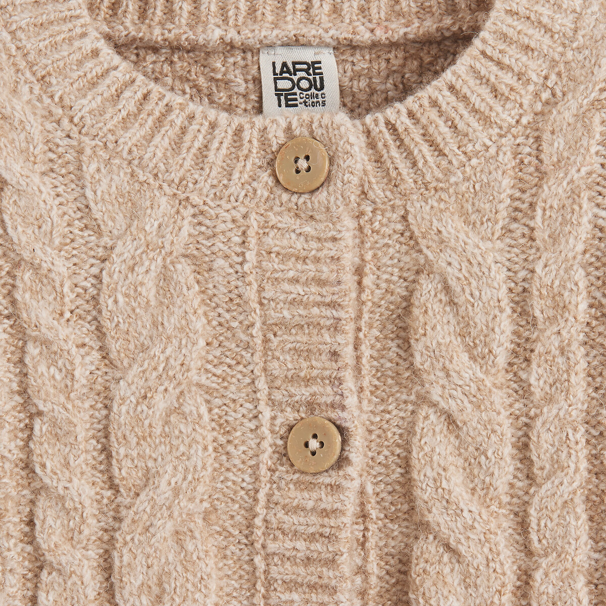 Gilet col rond, boutonné, en grosse maille torsadée ecru, LA REDOUTE COLLECTIONS