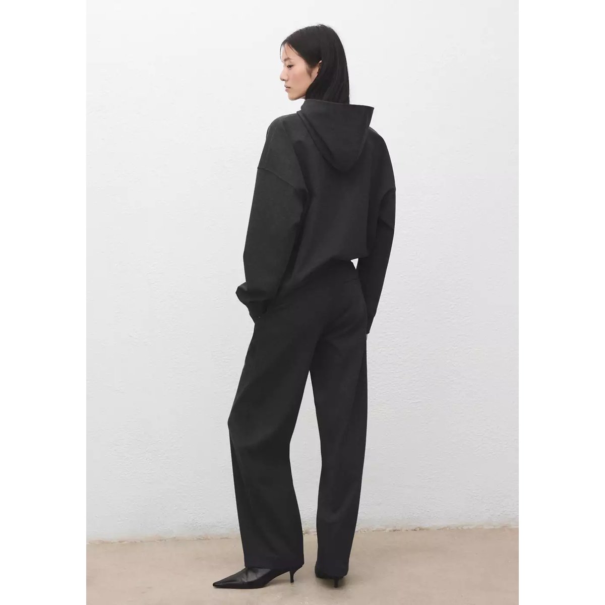 Pantalon jaspé maille gris chiné moyen, MANGO