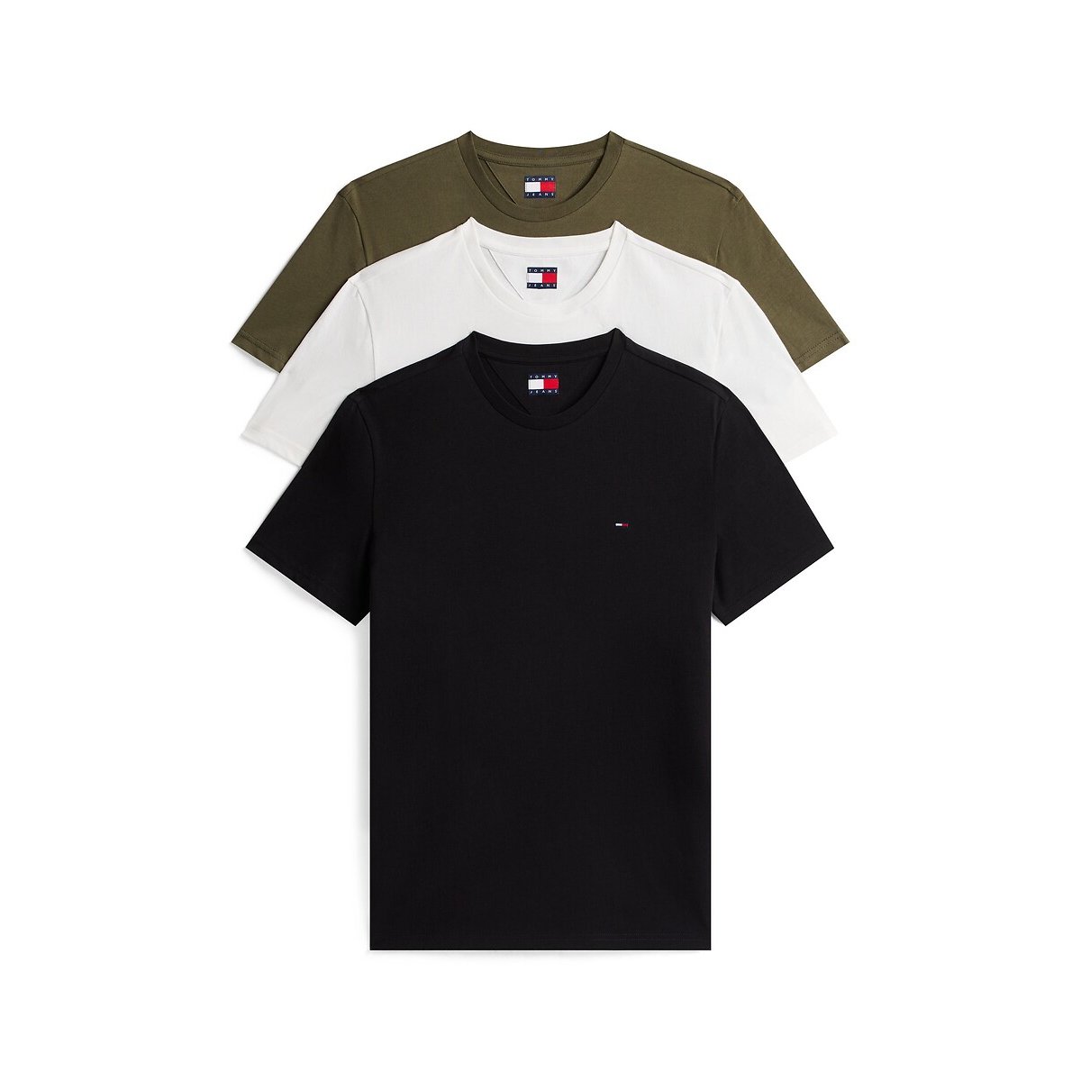Lot de 3 t-shirts manches courtes noir + ecru + kaki, TOMMY JEANS