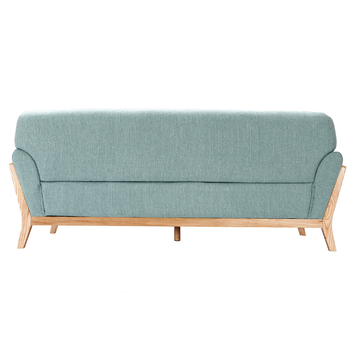 Canapé scandinave 3 places en tissu effet velours texturé terre brûlée et bois clair YOKO vert lagon, MILIBOO