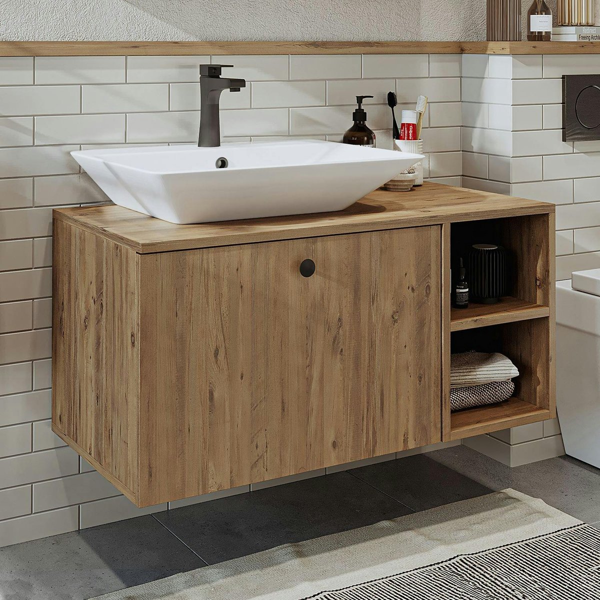 Meuble vasque suspendu 95 cm 1 tiroir ONDO pin, PIER IMPORT