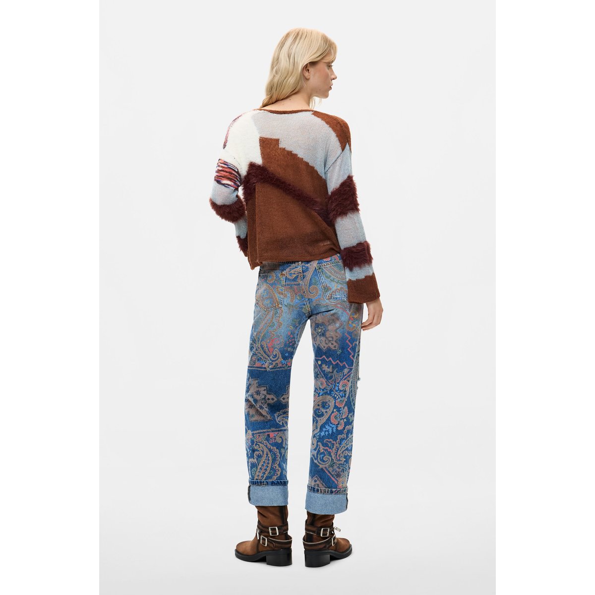 pull tricot combiné marron, DESIGUAL