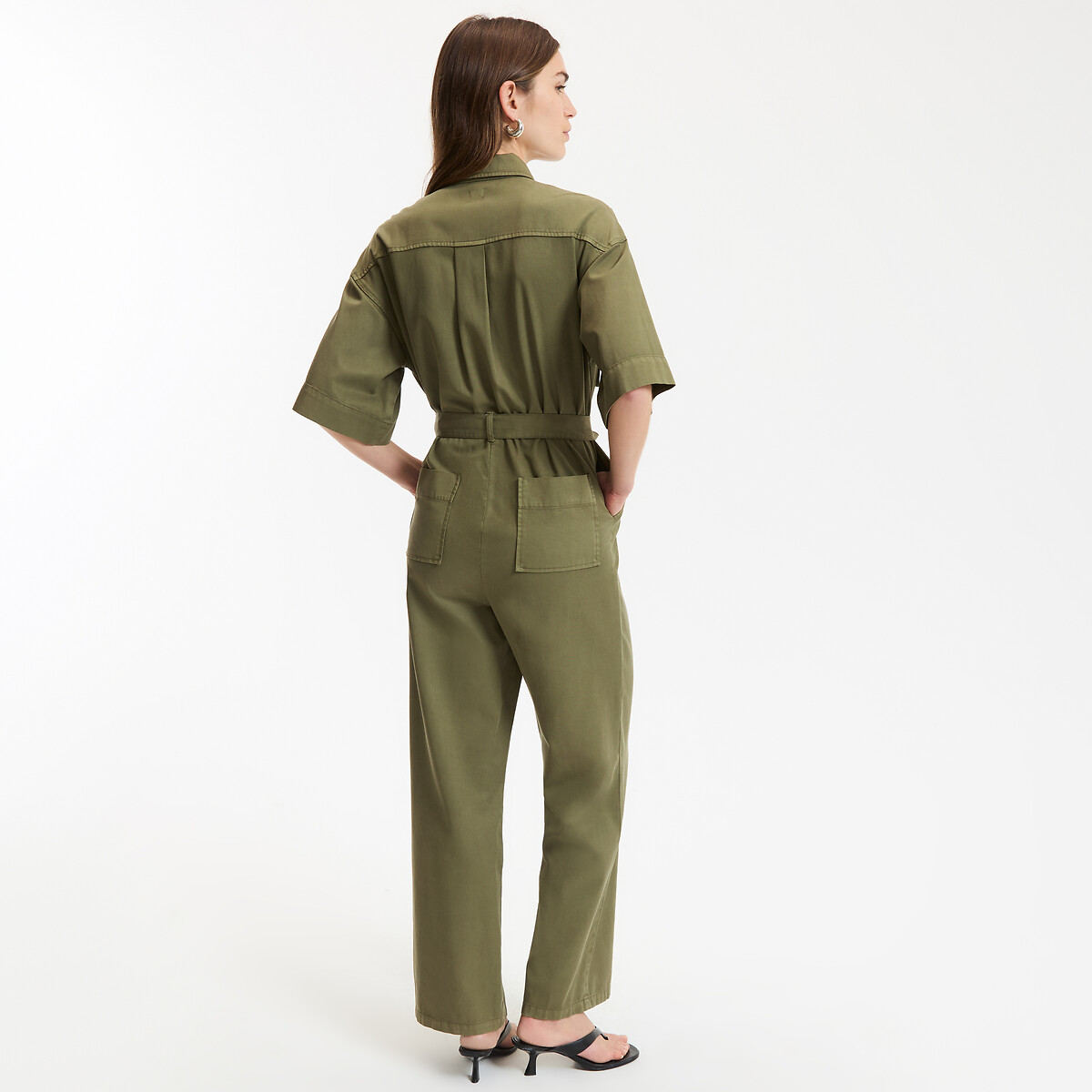 Jumpsuit met korte mouwen kaki , LA REDOUTE COLLECTIONS