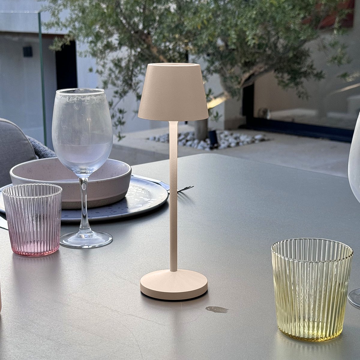 Lot de 9 Lampes de table avec socle 9x EMILY beige, LUMISKY