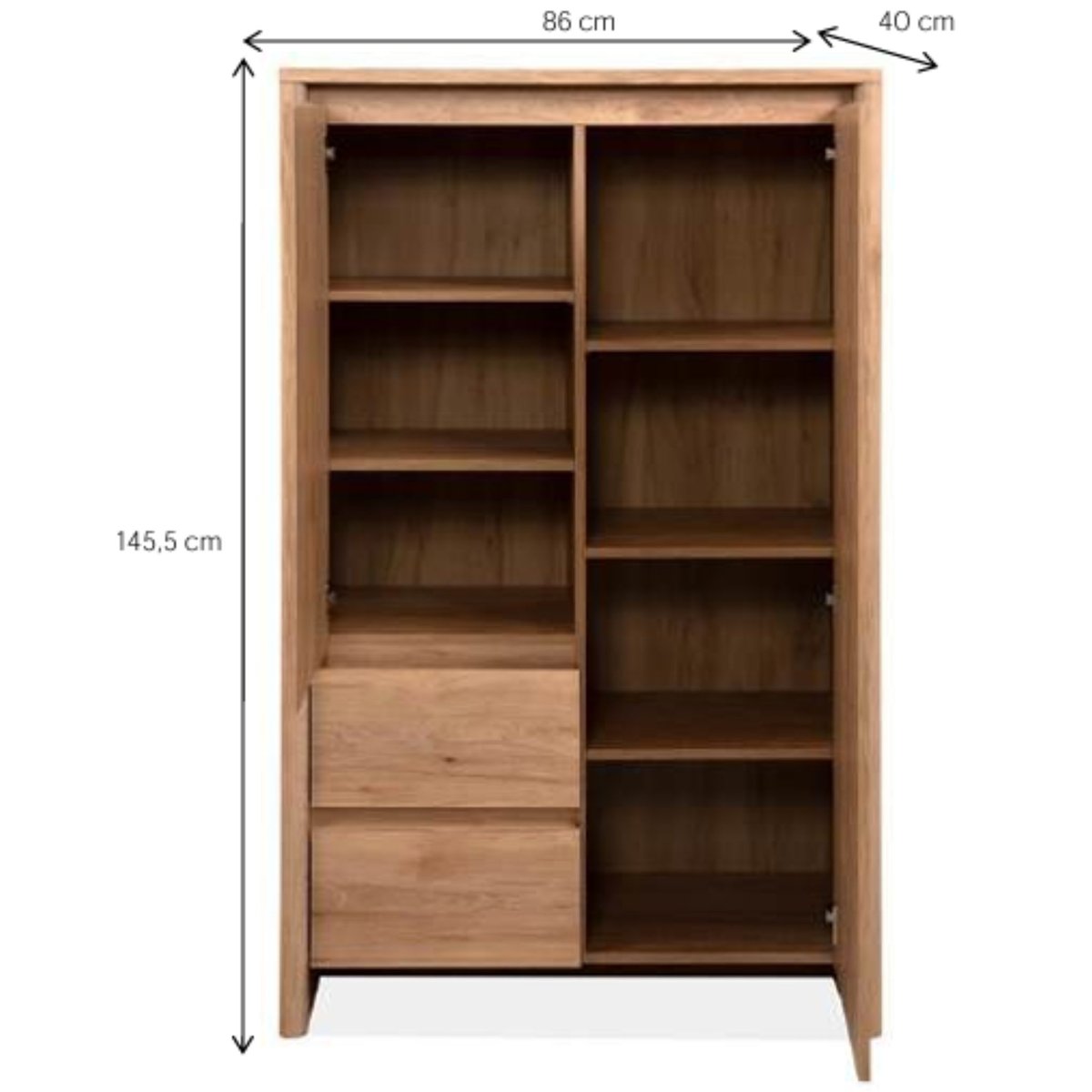 Armoire bois 2 portes et 2 tiroirs bois naturel, TERRE DE NUIT