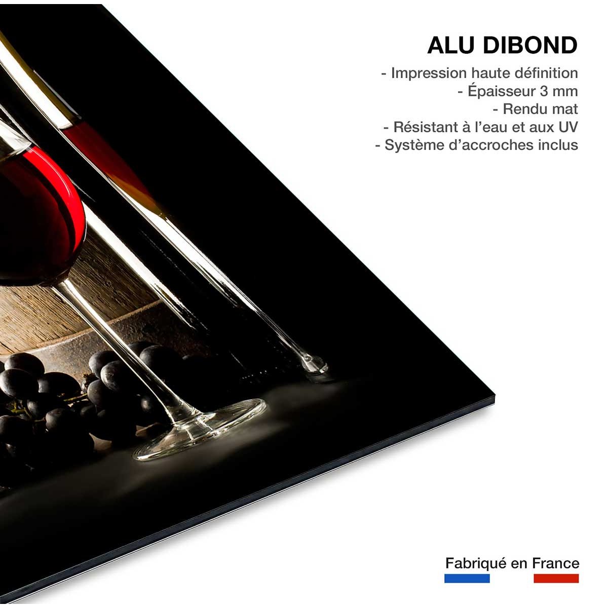 Tableau tonneau et verre de vin rouge tableau alu dibond, HEXOA