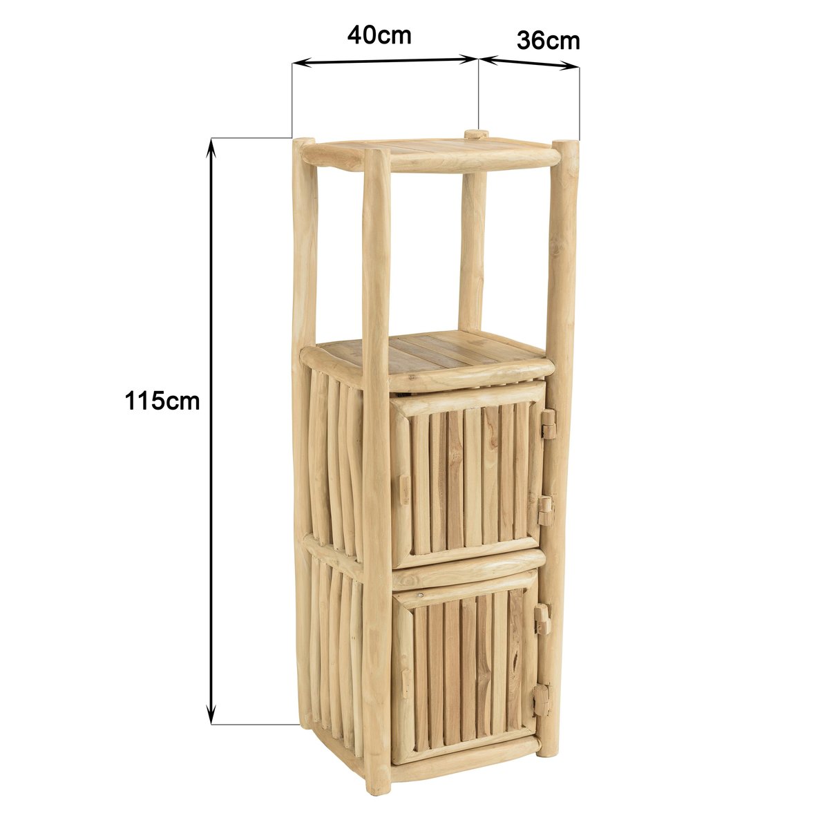 Petite colonne de rangement 3 niveaux rondins teck naturel MANAK bois naturel, PIER IMPORT