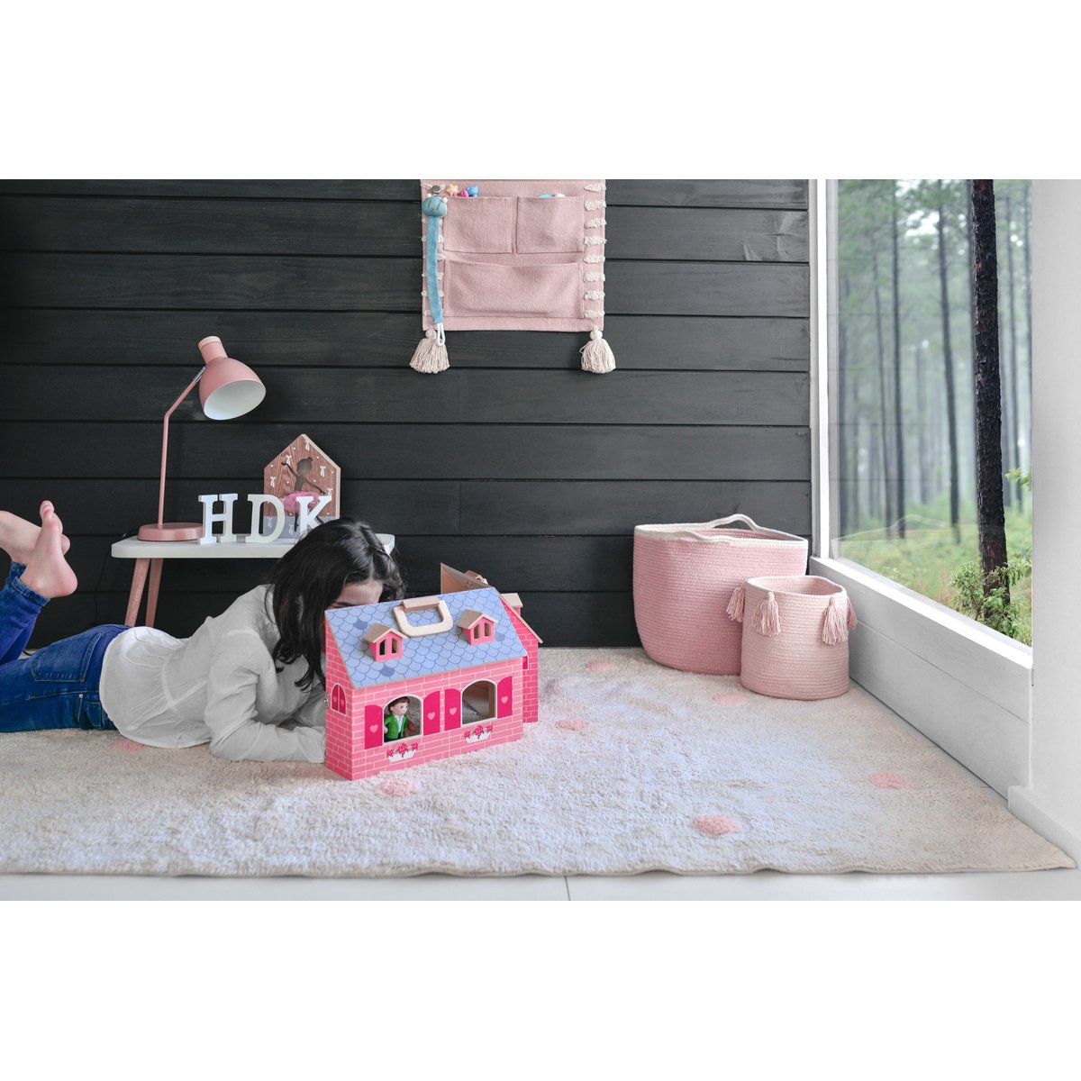 Déco murale enfant en coton, SKY SHADES POCKETS rose, HAPPY DECOR KIDS
