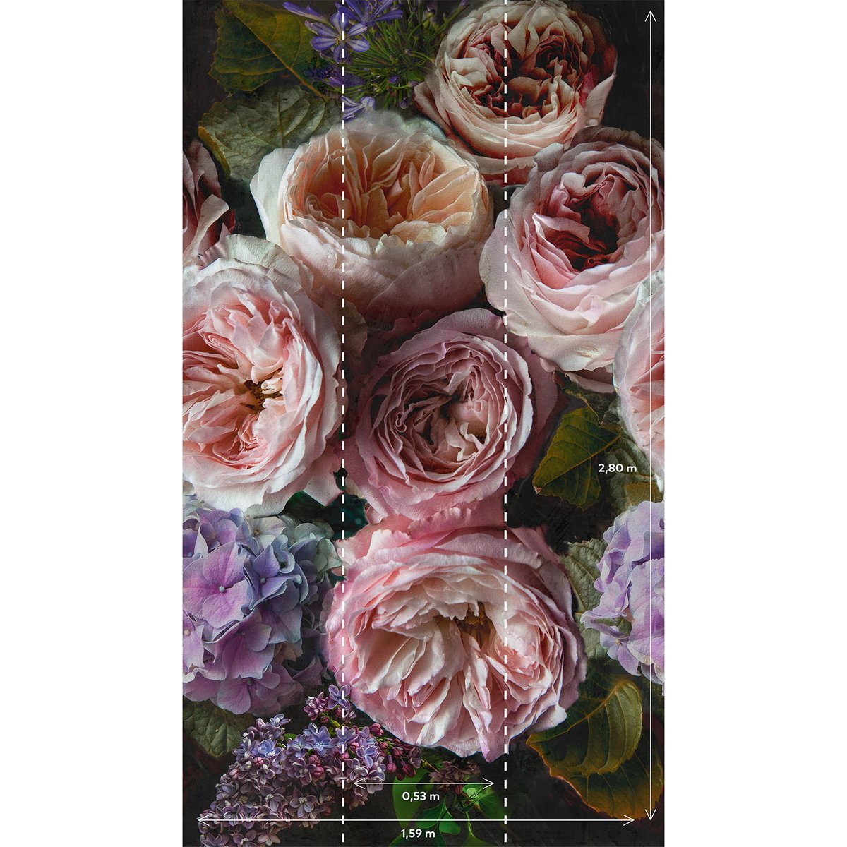 Papier peint pivoines et hortensias rose, HEXOA