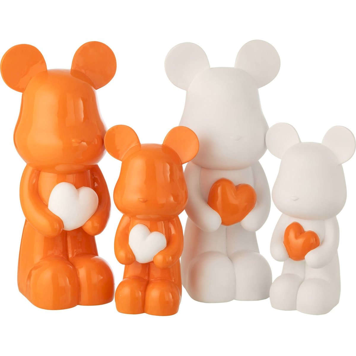 Figurines ours cœur en résine, Lot de 2 blanc et orange foncé, RECOLLECTION