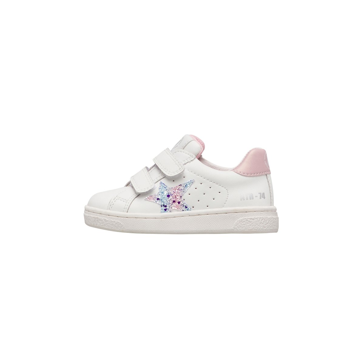 Sneakers en cuir et tissu pailleté PINN VL. blanc-rose, NATURINO