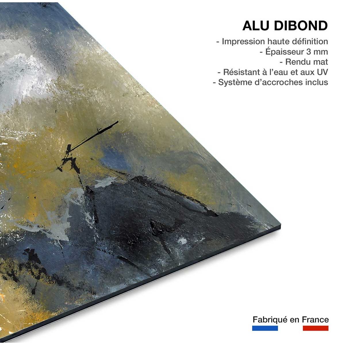 Tableau art abstrait nuances de gris tableau alu dibond, HEXOA