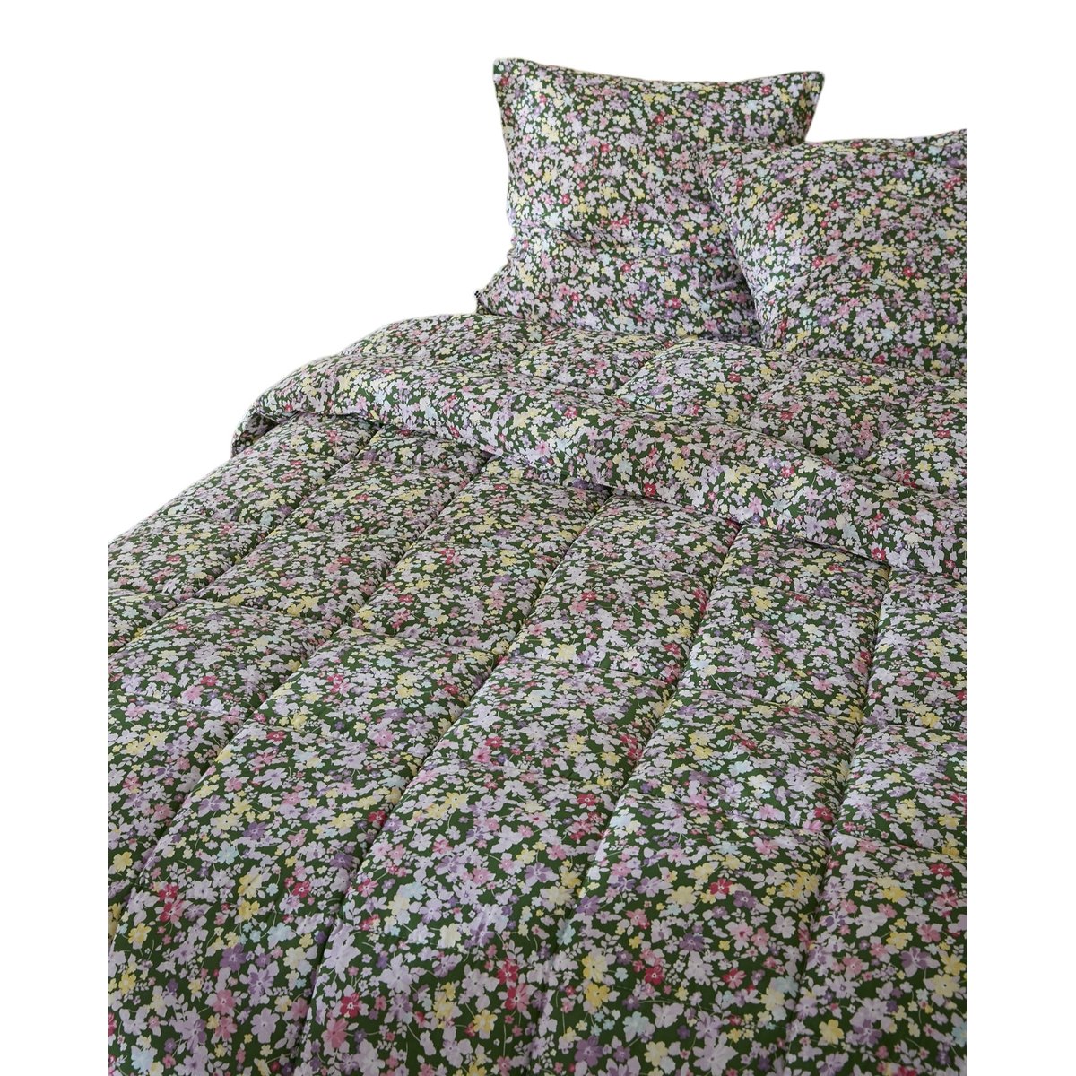 Couette coton imprimee Myosotis fleurie vert, EDEN
