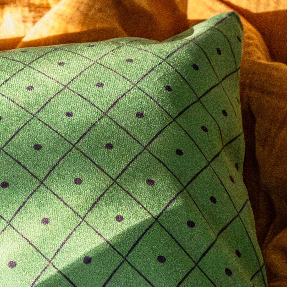 Housse de coussin en velours SAMBA vert, VENT DE BOHÈME