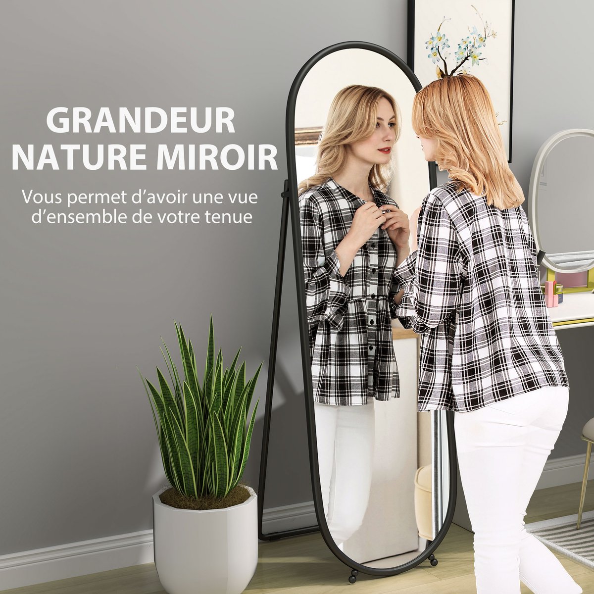 Miroir en pied Verre Noir noir, HOMCOM