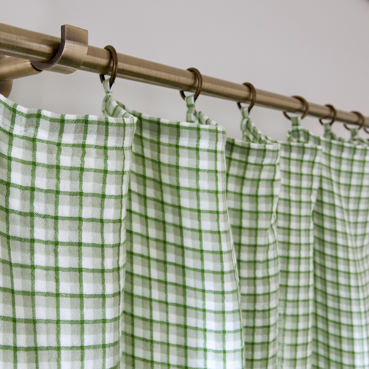 Rideau motif vichy, gaze de coton, à anneaux, NINON vichy vert, LA REDOUTE INTERIEURS
