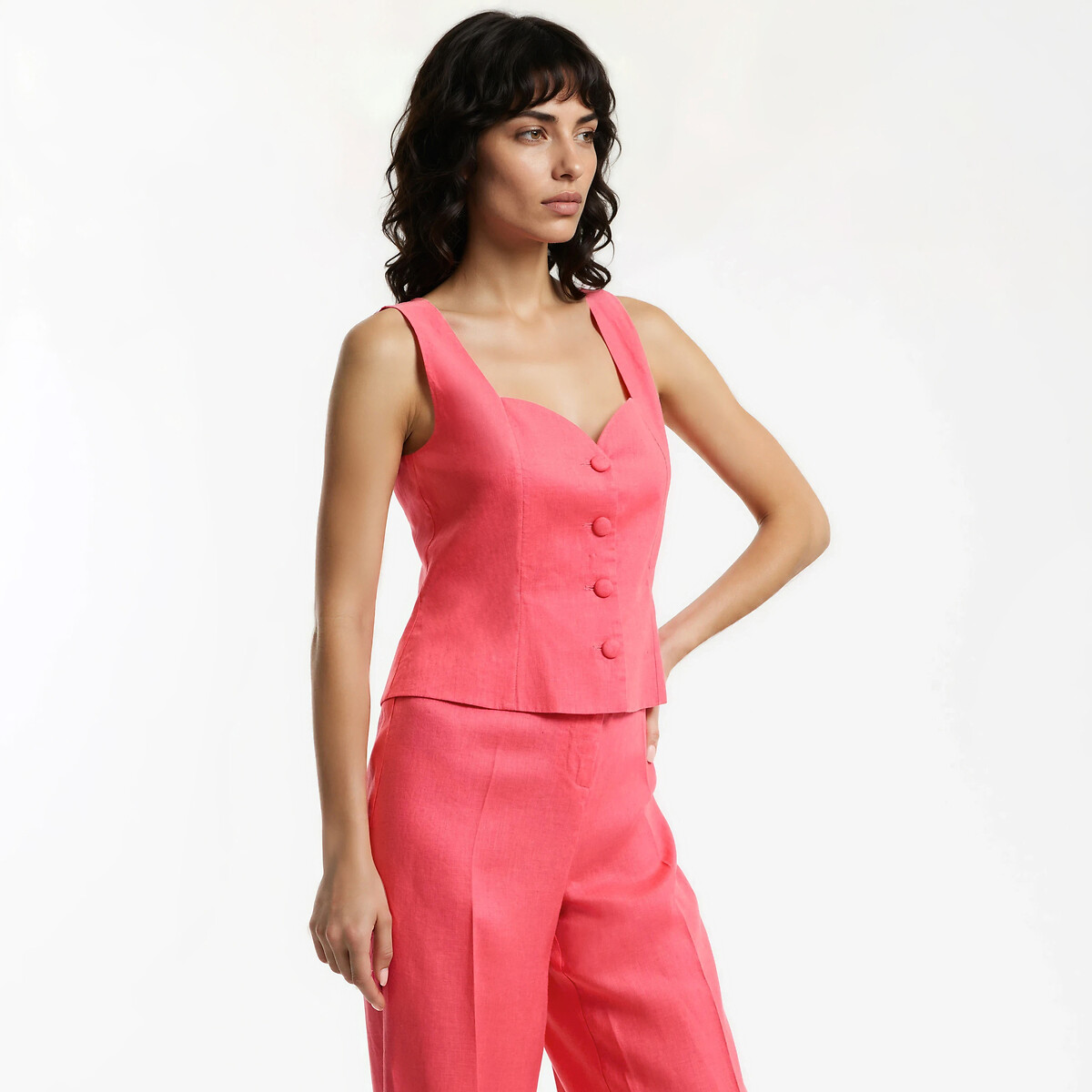 Tuta effetto 2-in-1 in lino rosa fragola , LA REDOUTE COLLECTIONS