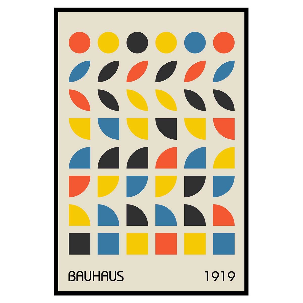 Affiche encadrée bauhaus formes colorées modernes affiche + cadre en métal - noir, HEXOA
