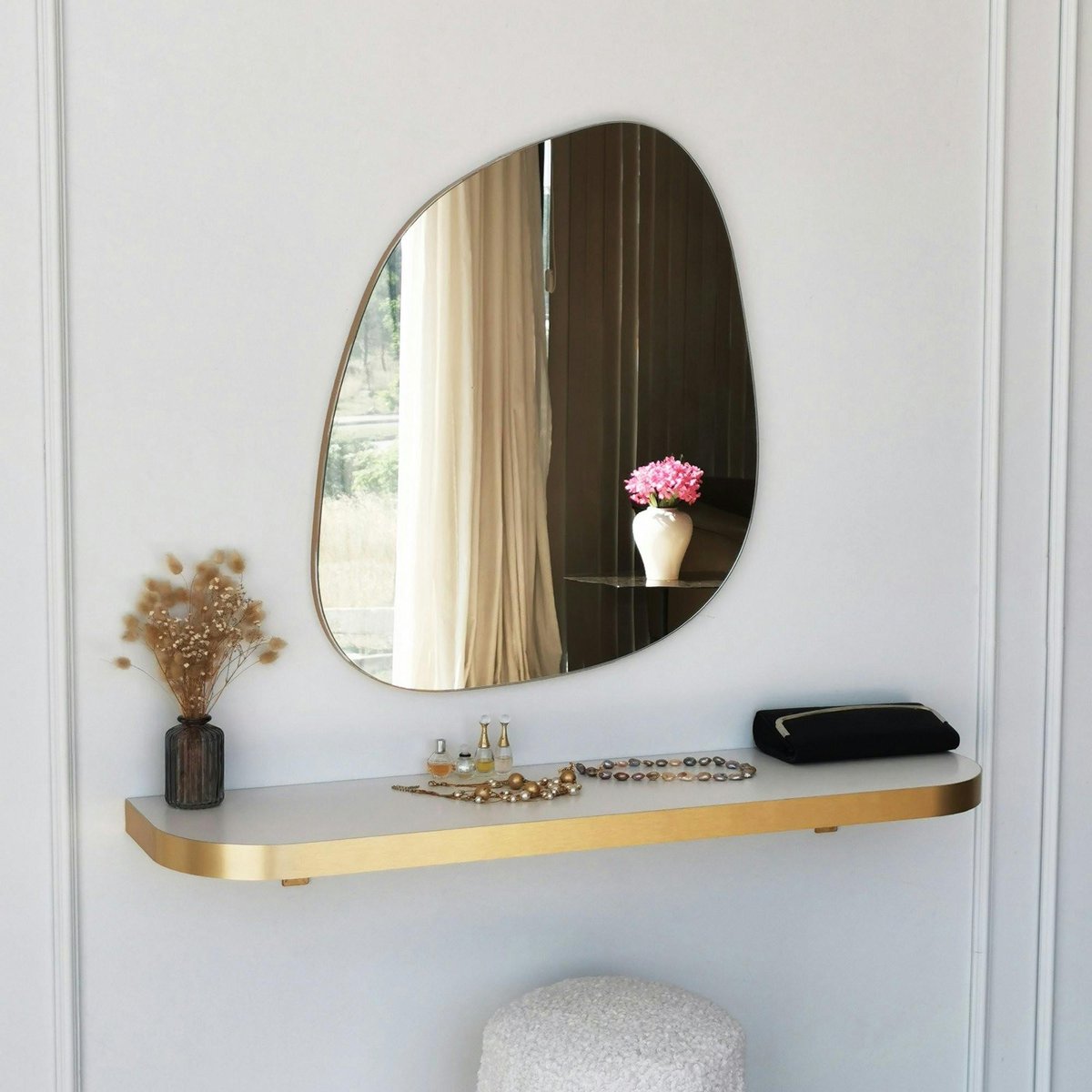Miroir salle de bains organique 75 cm - style scandinave CODY doré, PIER IMPORT
