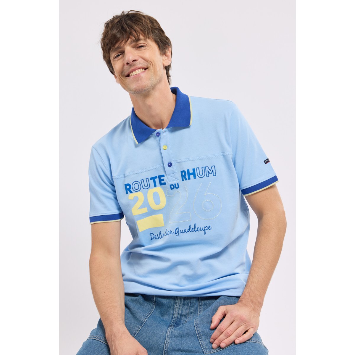 Polo brodé Homme - coton placid blue, ARMOR-LUX