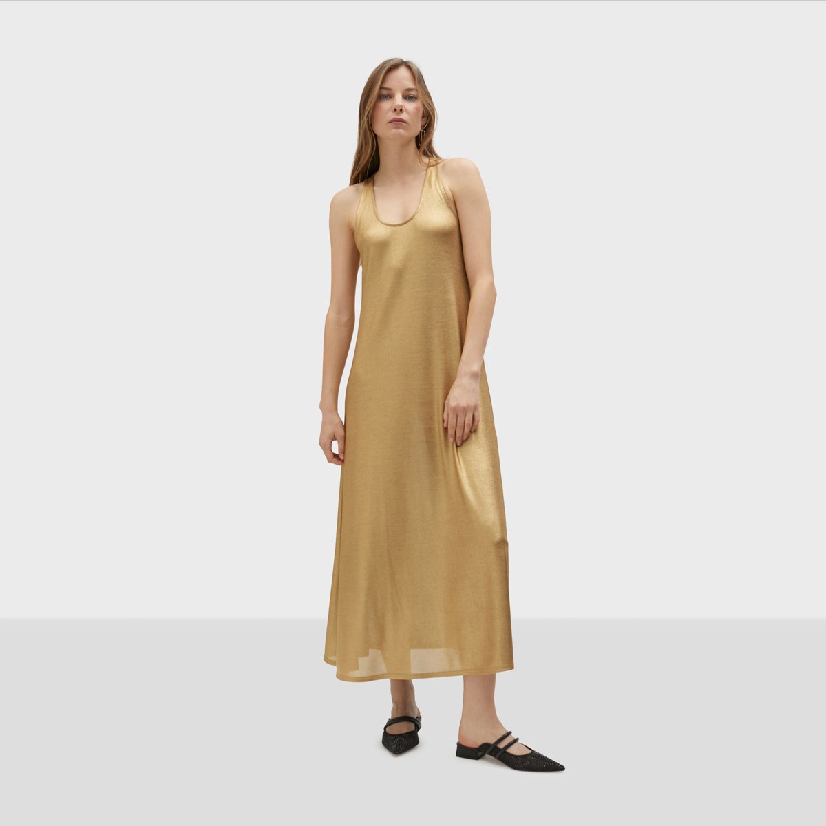Robe longue sans manches avec fente latérale doré, LOLA CASADEMUNT