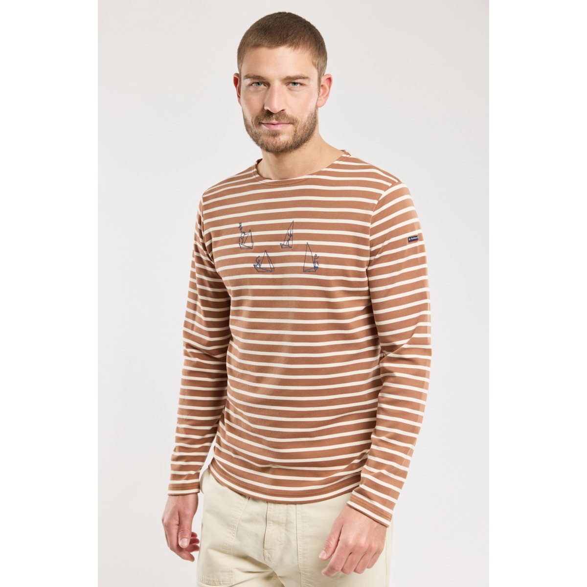Marinière brodée en coton épais oak/marmo, ARMOR-LUX