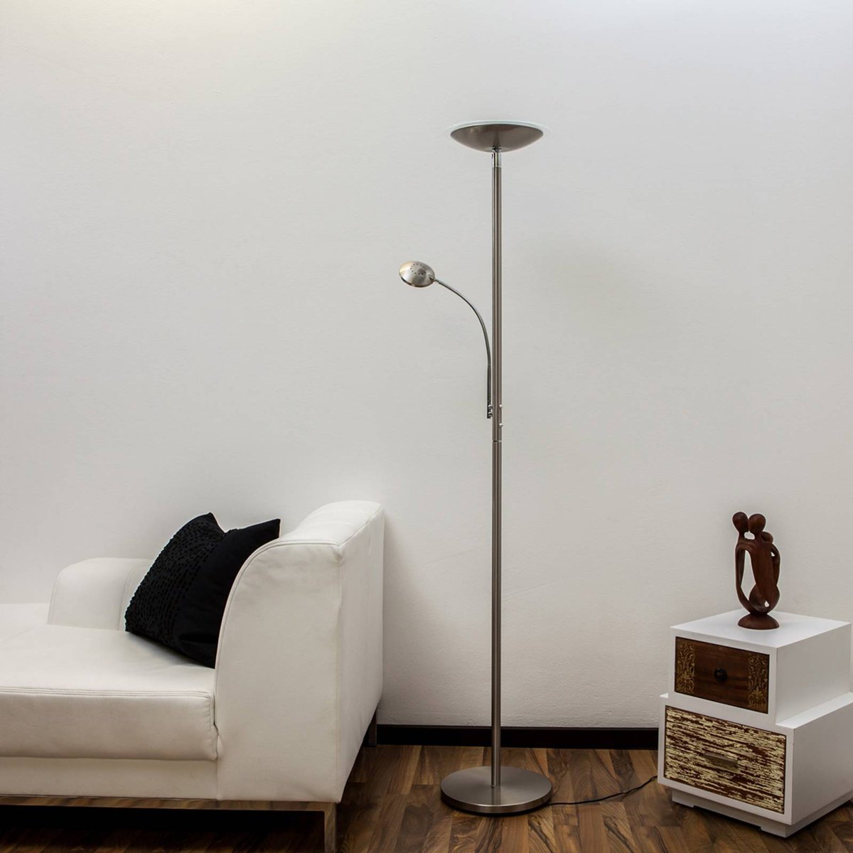 Lampadaire en métal moderneLED, Malea nickel mat, chrome, LINDBY