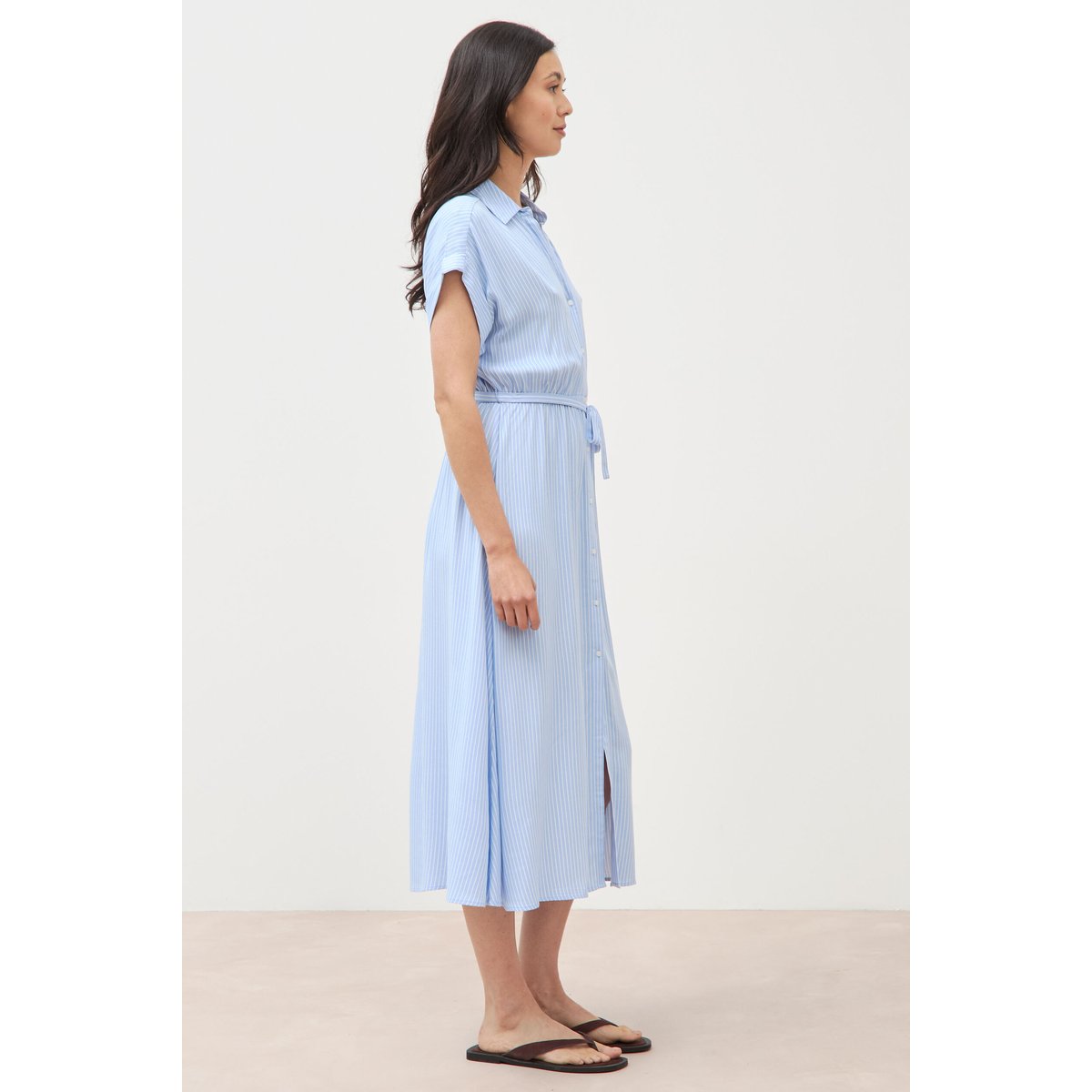 Robe longue évasée ceinturée bleu clair, BONOBO