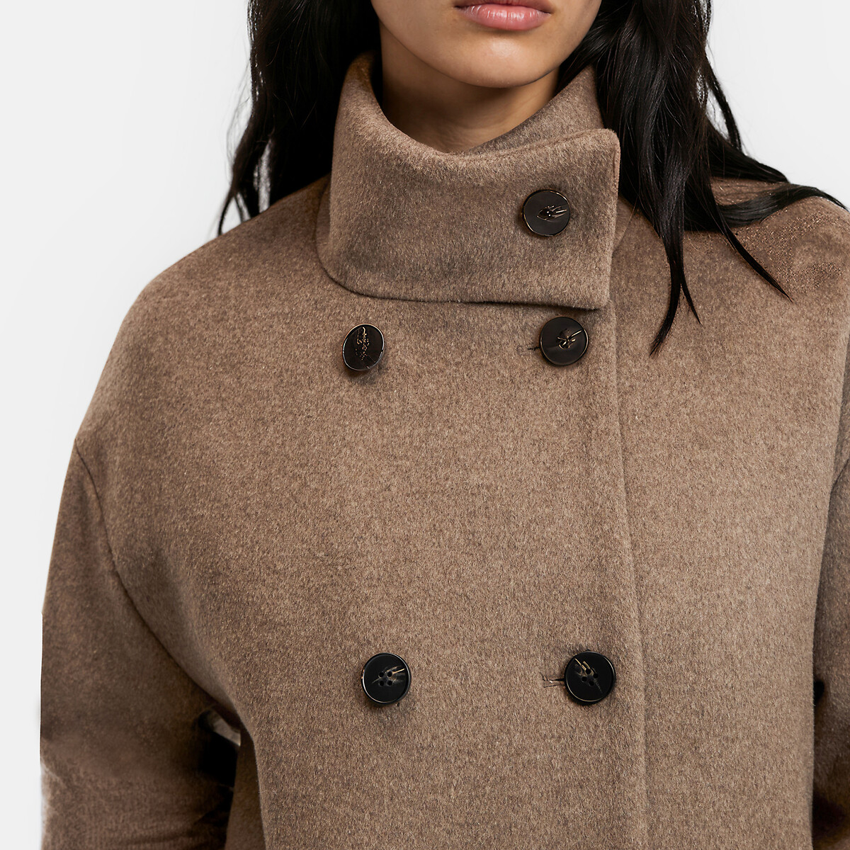 Manteau à col montant, en laine, double boutonnage marron taupe, LA REDOUTE COLLECTIONS