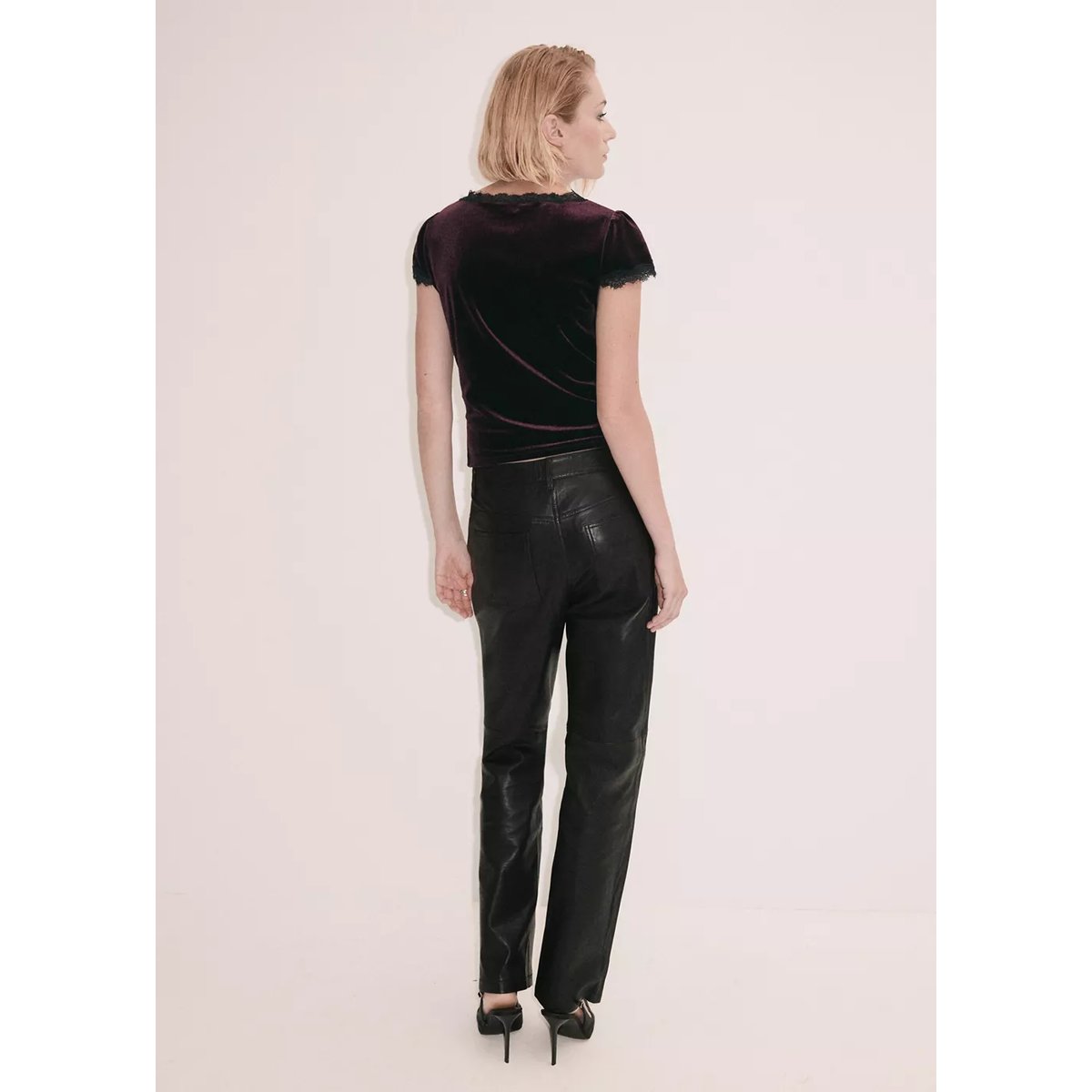 Top velours brodé bordeaux, MANGO