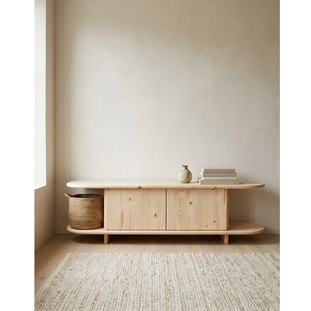 Meuble TV en sapin beige 150 cm - ZARO naturel, HANNUN