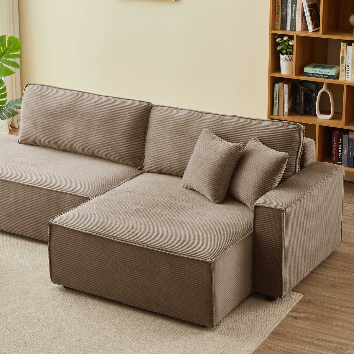 Canapé d'angle droit convertible velours  ZOLA taupe, BAÏTA