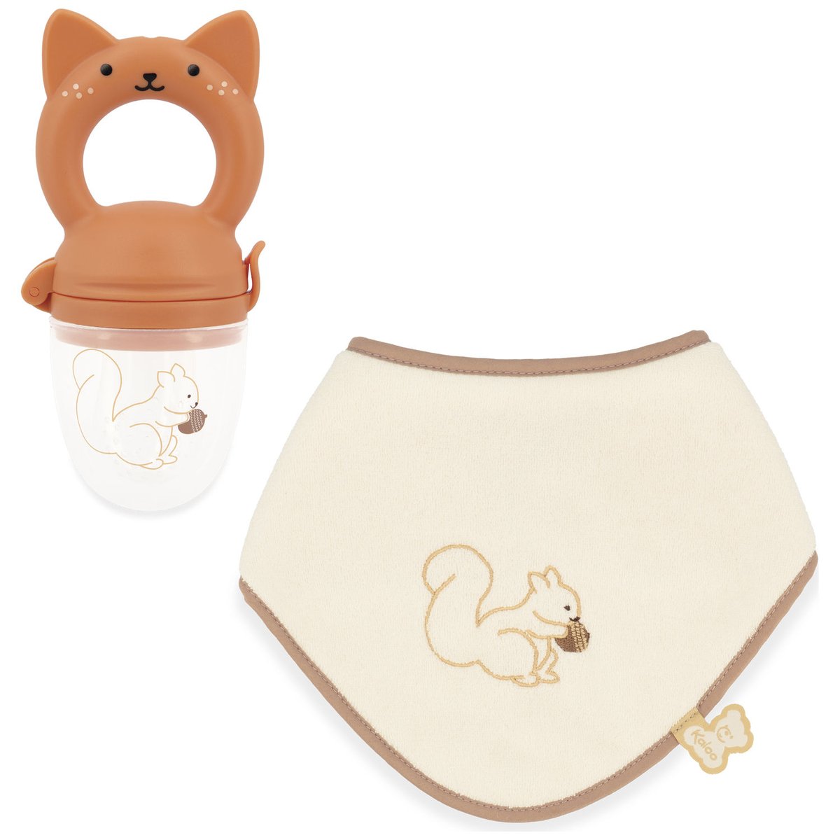 Coffret bavoir et grignoteuse beige, marron, KALOO