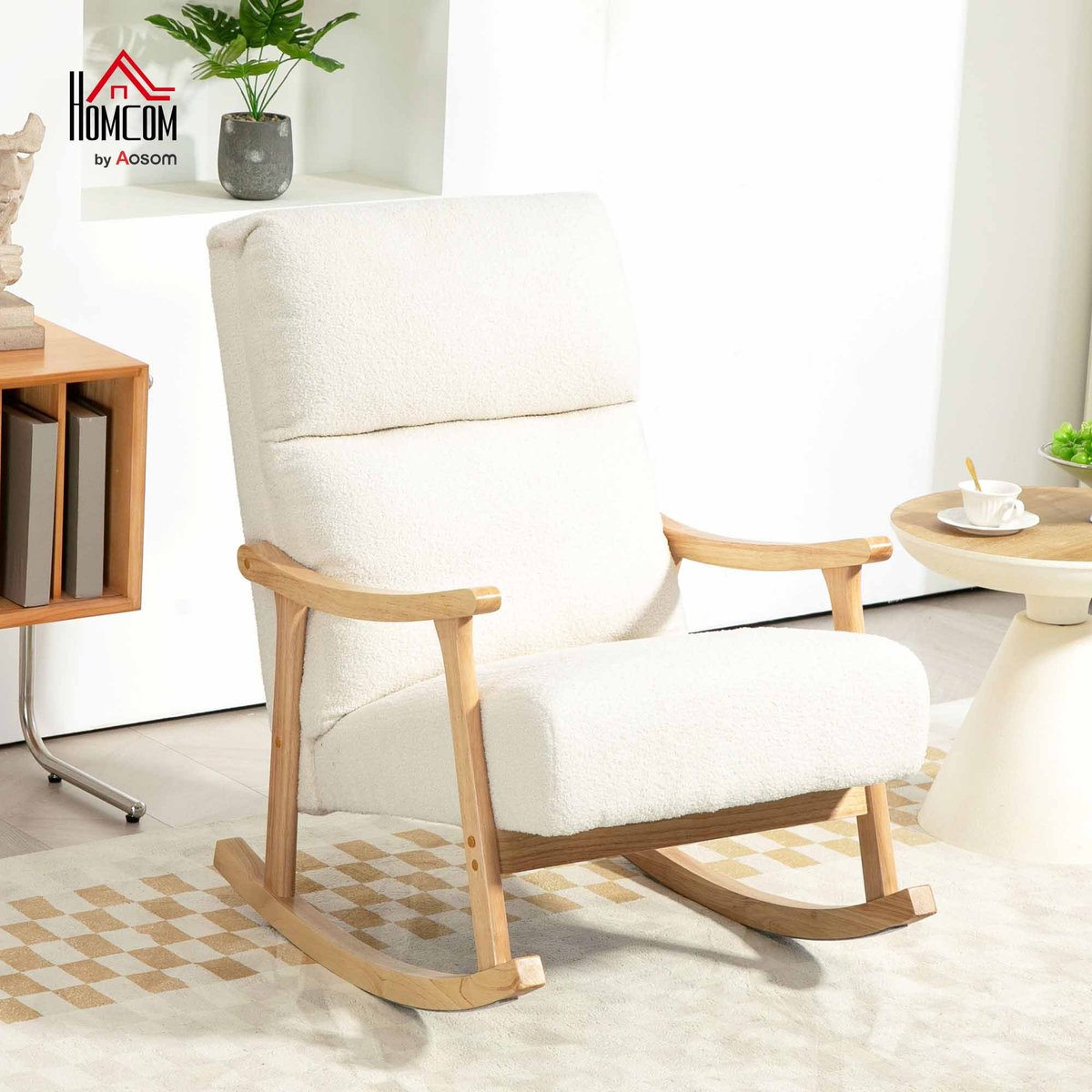 Fauteuil à bascule Tissu en velours teddy crème, HOMCOM