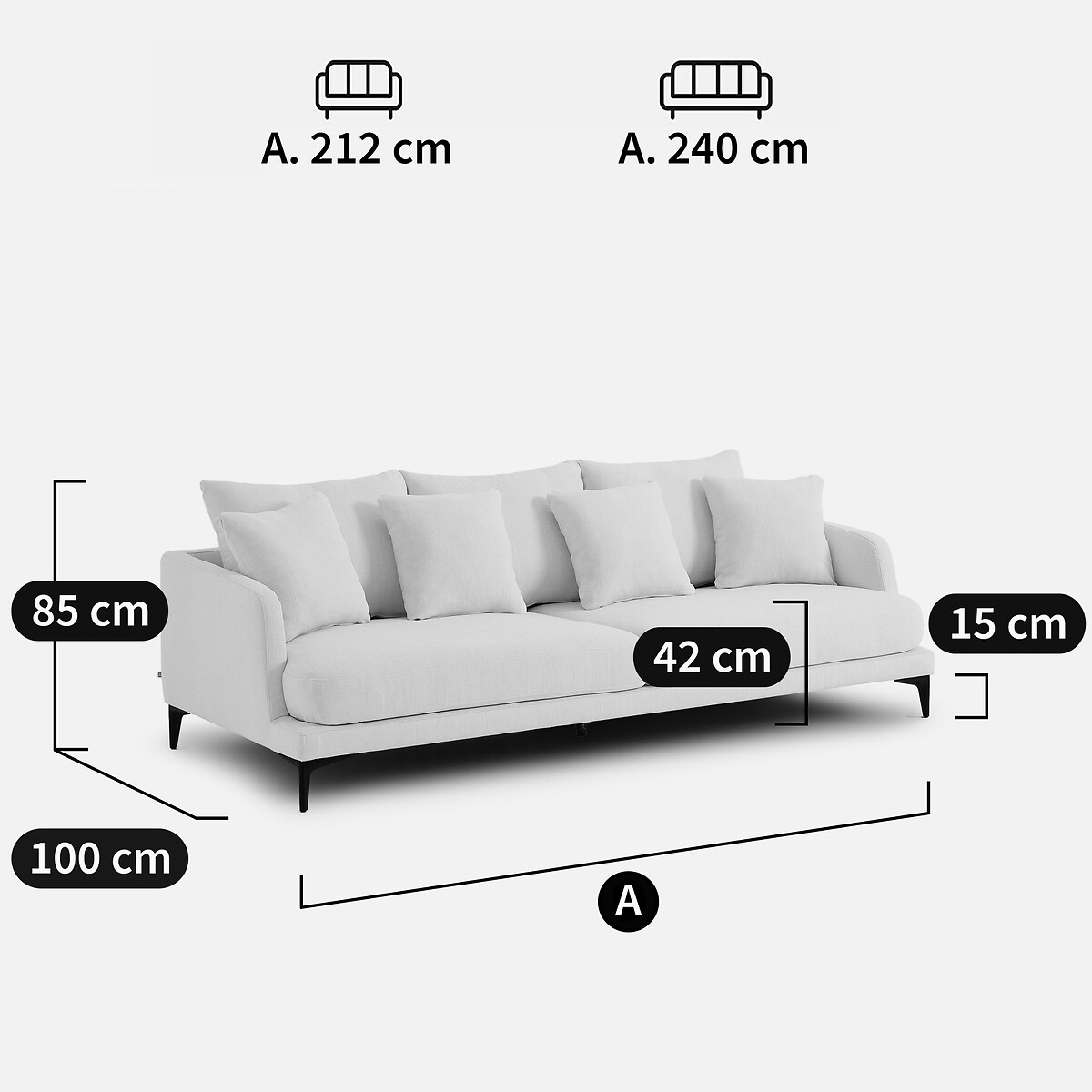 3- oder 4-Sitzer-Sofa aus Polyestergewebe, MODERNISTE, Design Emmanuel Gallina kreide, AM.PM X EMMANUEL GALLINA