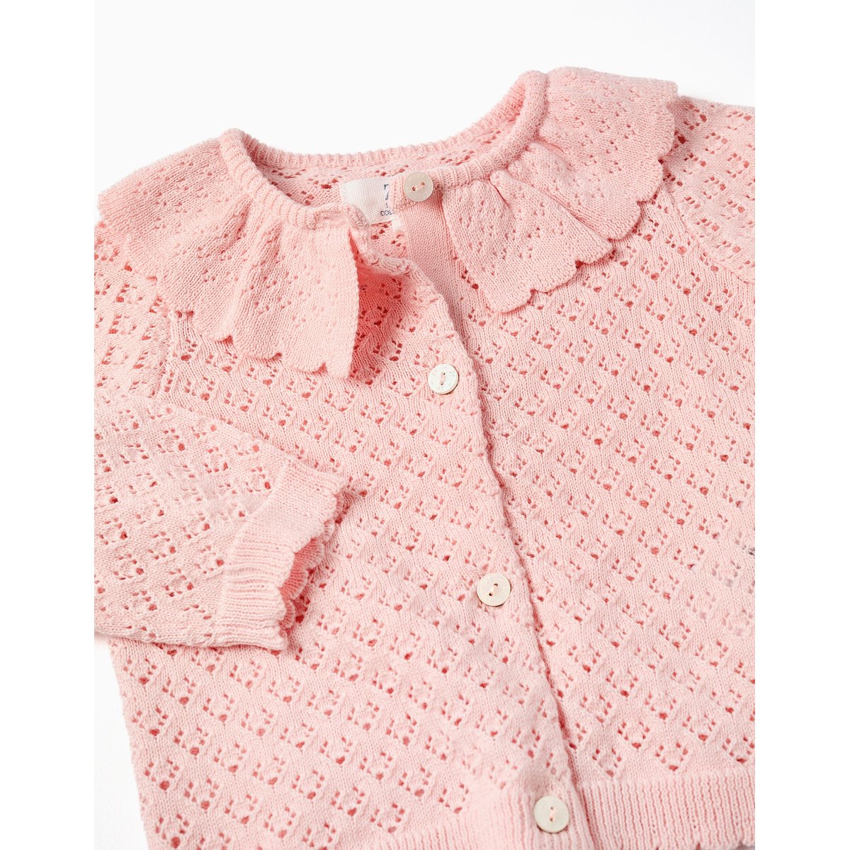 Gilet en maille ajourée avec extrémités festonnées rose, ZIPPY