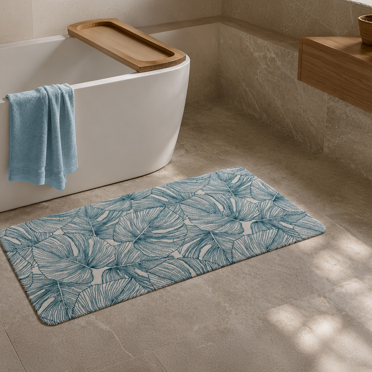Tapis de bain imprimé jungle tropical EXOTICA vert, GUY LEVASSEUR