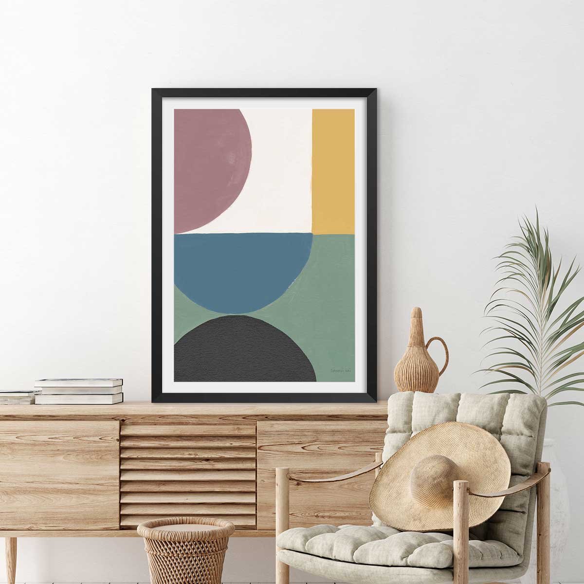 Affiche Retro coloré V affiche + cadre en bois - noir, HEXOA