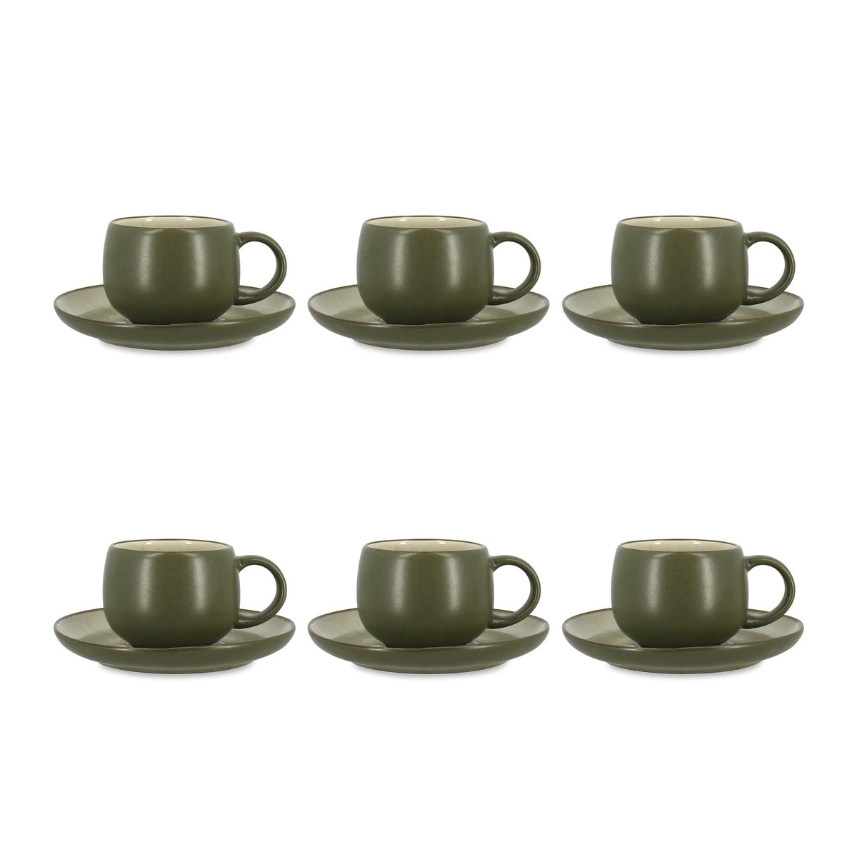 Lot de 6 tasses 22cl avec soucoupes en grès, OLI vert, OGO LIVING