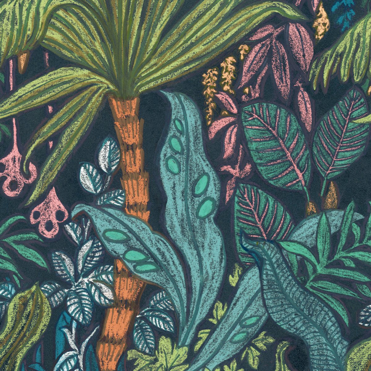 Papier peint tropical psyché vert, HEXOA