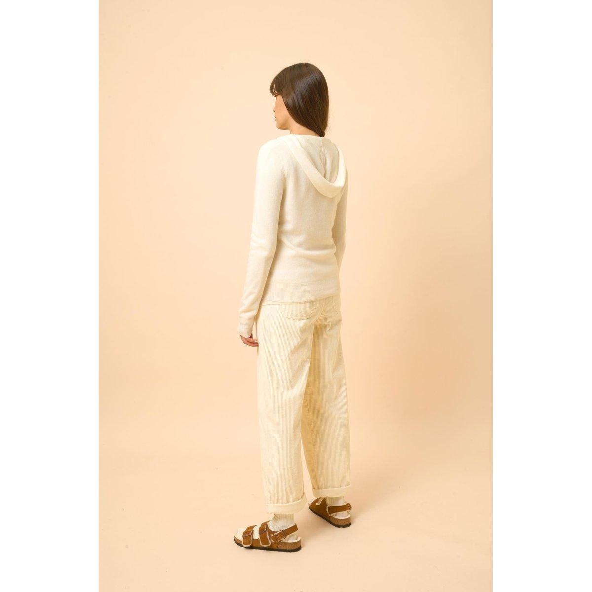 Gilet Zippé Capuche Ivoire Debbie blanc, JUST CASHMERE