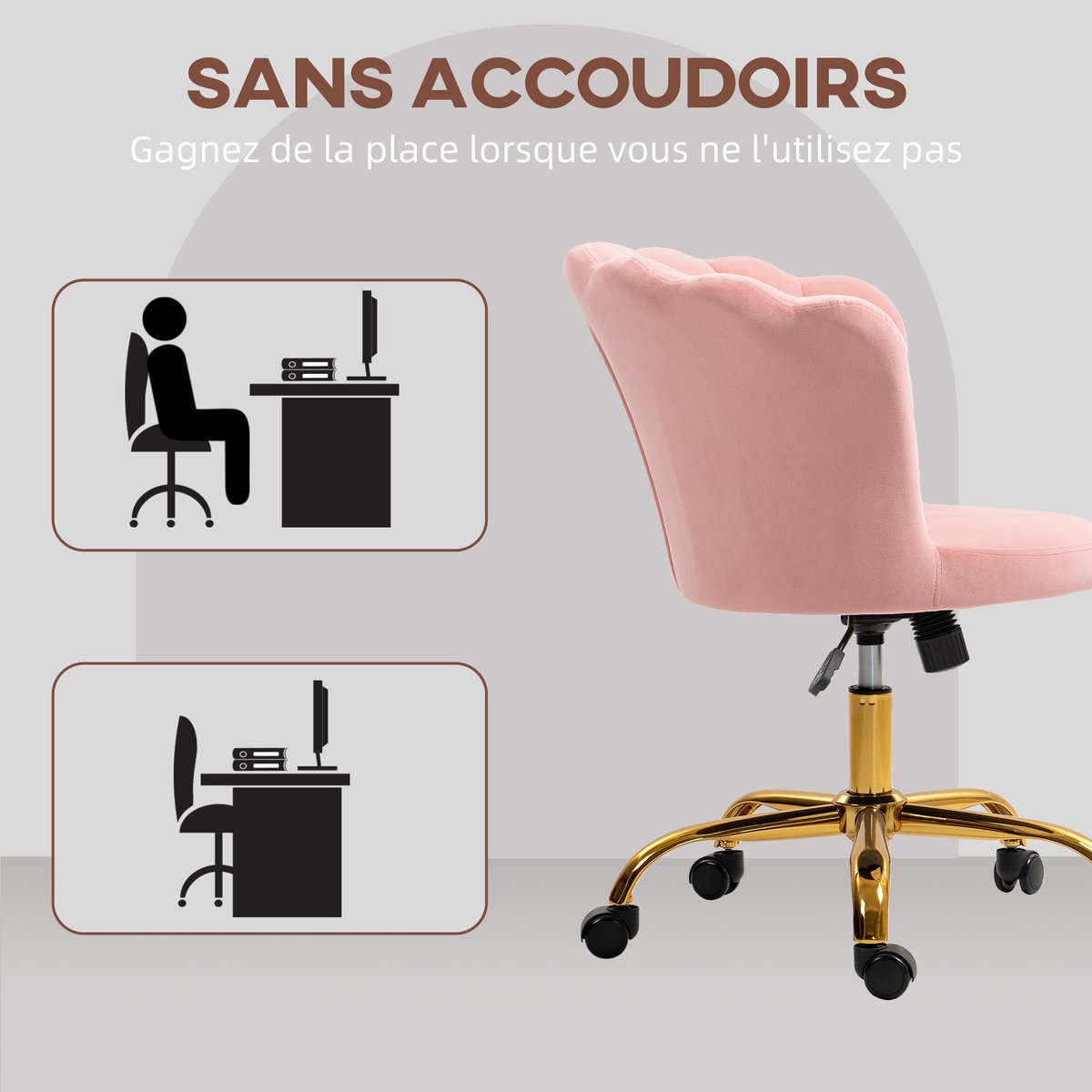 Chaise de bureau Velours (100% polyester) rose, HOMCOM