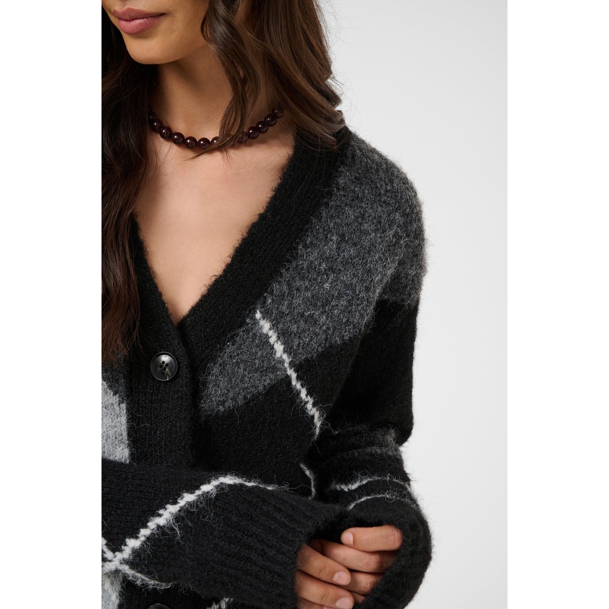 Cardigan à tricot gris grey melange/black check, KAFFE