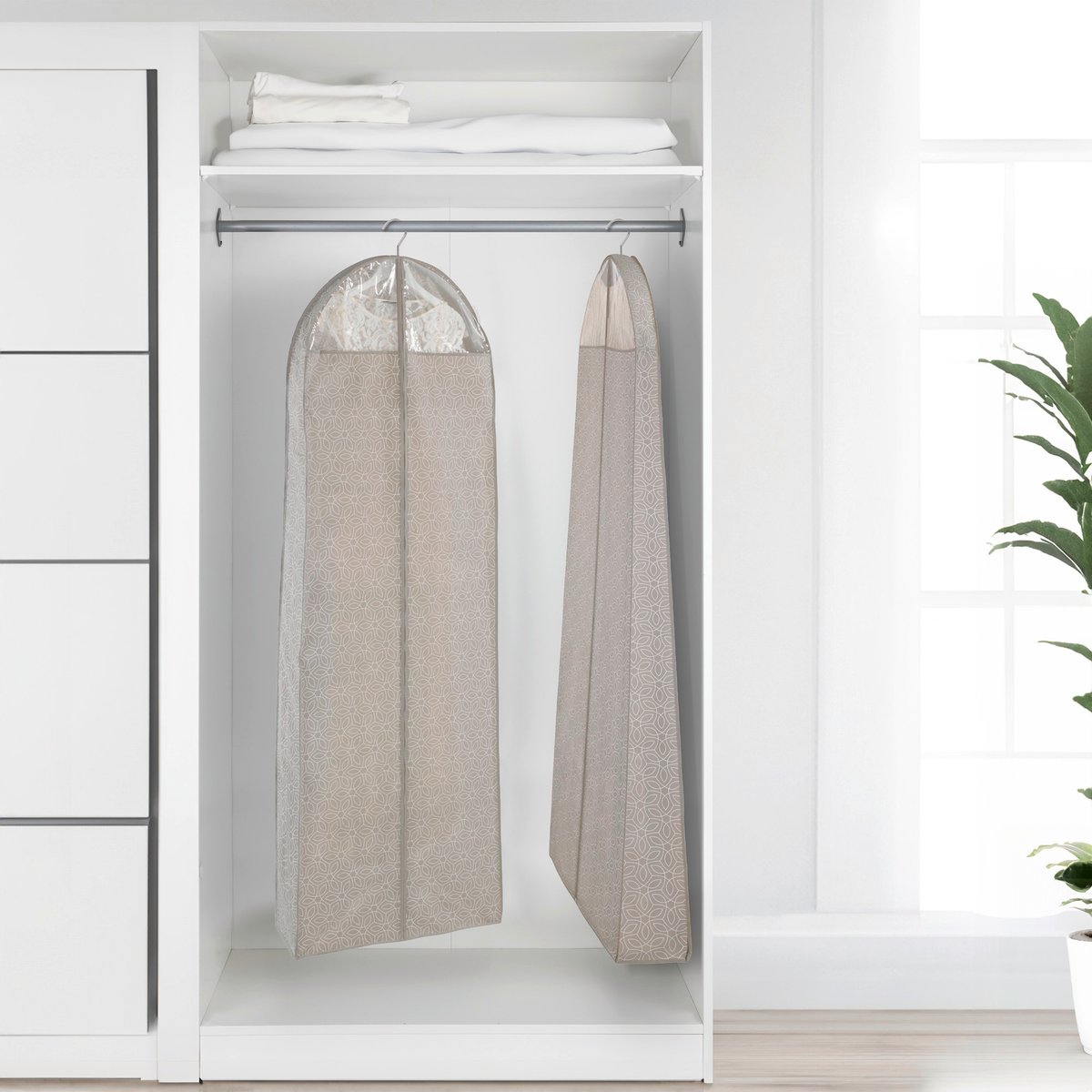 Lot de 2 housses de vêtements zippées BALANCE taupe, WENKO